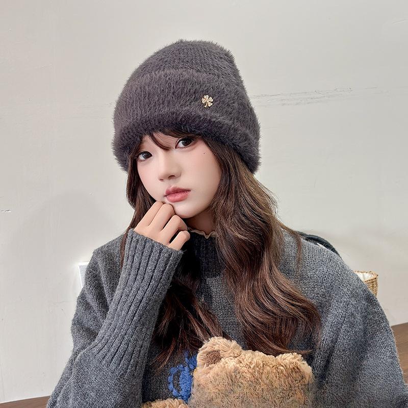 

Autumn and Winter Hats for Women Plush New Korean Knitted Hats Versatile Warm Ear Protection Thickened Fashionable Wool Hats one size