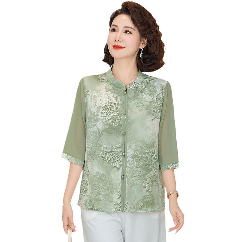 Women's Spring Heavyweight Silk Shirt - Middle-aged & Elderly Mulberry Silk Top