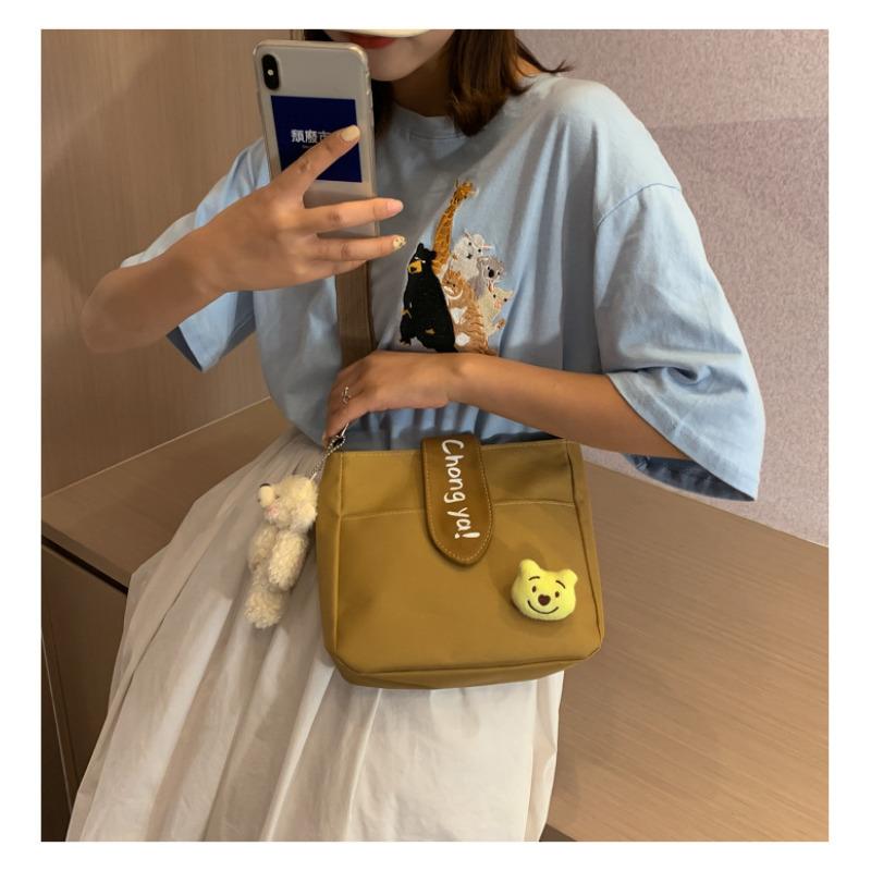 Korean Style Canvas Crossbody Bag for Women, Minimalist Small Shoulder Purse, Soft Cotton Square Bag with Magnetic Closure KTB