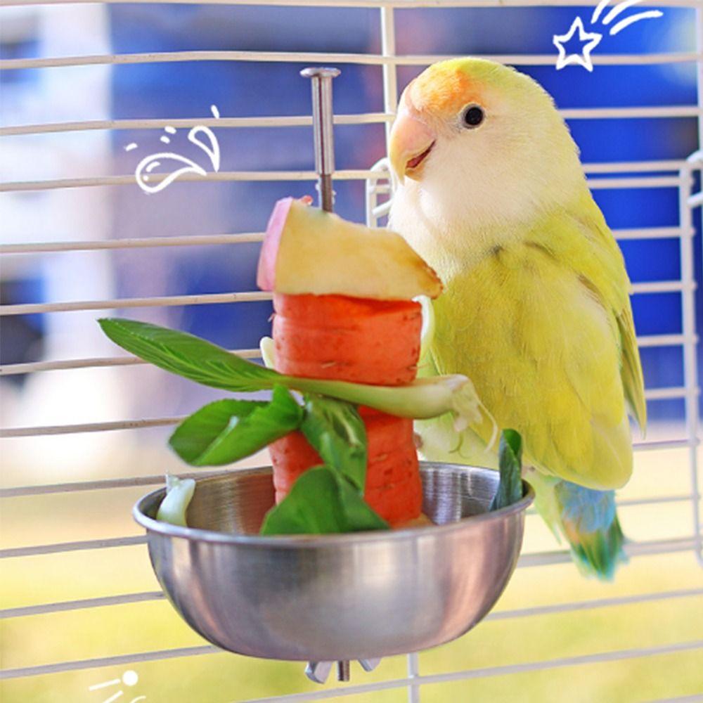 Stainless Steel Parrot Feeder Splash-Proof Hanging Vegetable Skewer Large Capacity Easy to Clean Bird Food Holder Parakeets