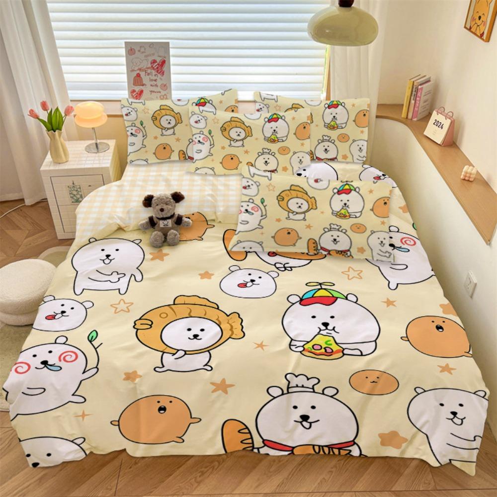Cute Bear Duvet Cover pillowcase Bedding Bedroom Decoration Children Gift adult Single Double bed Large SizeZip Duvet Cover
