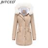 BITCED Autumn/Winter Detachable Fur Collar Women's Parka Long-Sleeved Hooded Cotton Coat Fleece Overcoat