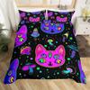 Boho Colorful Cat Duvet Cover Set Cats Star Mushroom Bedding Set Microfiber 3D Kawaii Animals Com