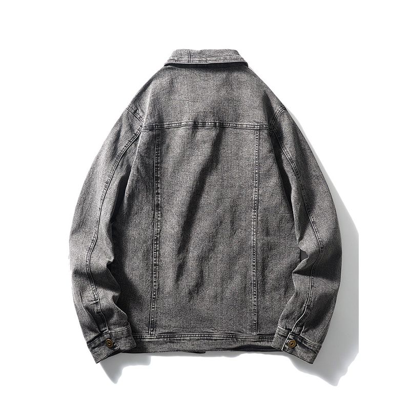 American Retro Smoky Gray Washed Denim Jacket for Men, Autumn and Winter Trendy Brand Short Casual Foreign Trade Men's Workwear Jacket