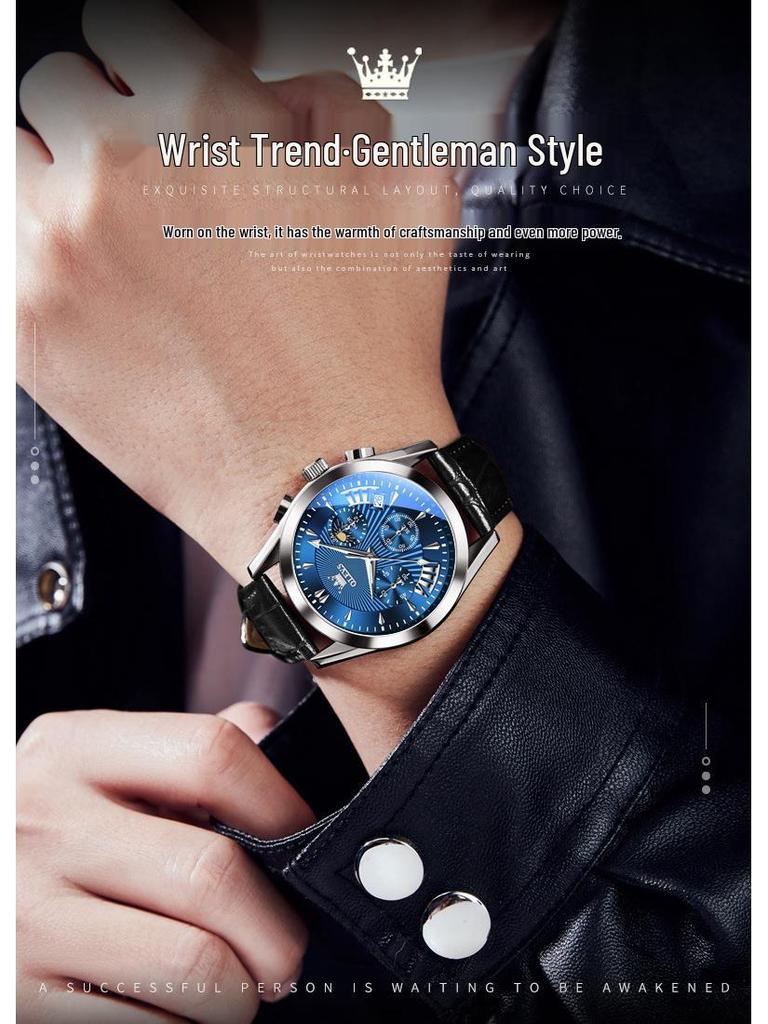 OLEVS Men's Multifunctional Quartz Chronograph Watch with Calendar