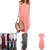 Polyester Vneck Pocket Split Long Dress For Casual Summer Wear