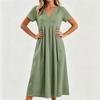 Robe midi décontractée confortable en tissu léger pour femme, col en V, manches courtes, coupe ample, avec poches, robe d'été