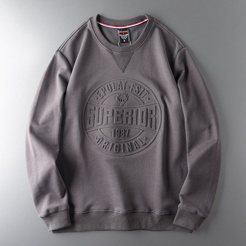Coat Sweatshirt Cotton European and American Spring and Autumn Cut-off Label Men s Clothing Iron Gray XL(70-80kg)