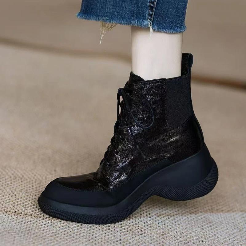 Ankle Boots for Women Flats Designer Sport Shoes  Winter Fashion Chelsea Boots Walking Cozy Dress Lace Up Retro Mujer Botas