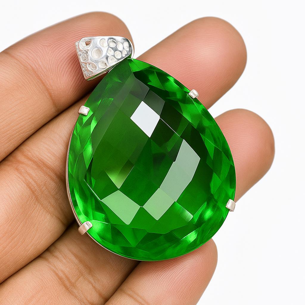 Natural Certified Green Topaz 100 Ct 925 Sterling Silver Huge Size Pear Pendant AI-39-NS