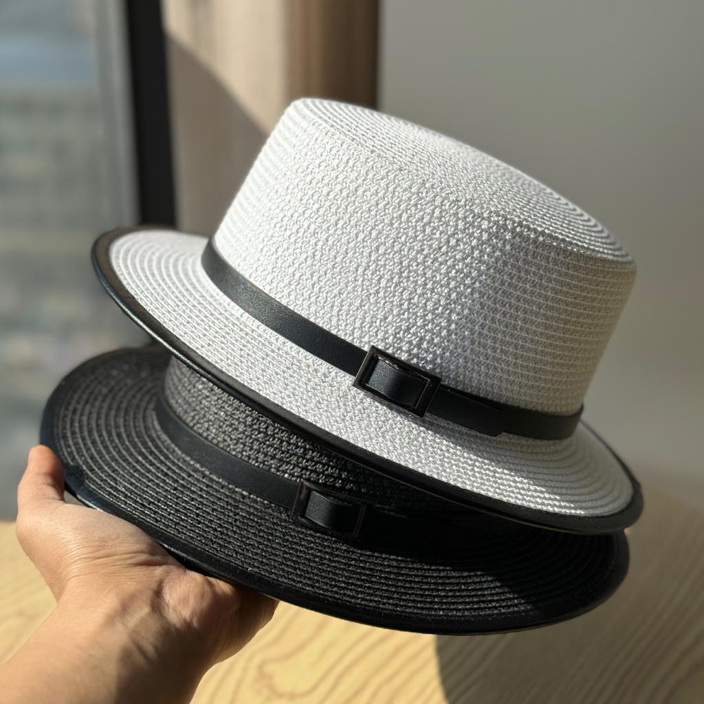 New Fashion Belt Decorative Straw Hat Women's Spring Summer Travel Straw Visor Sun Hat