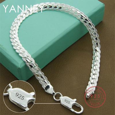 Pulsera Color Plata Fina de 8 Pulgadas 6MM Pulsera de Cadena Lateral Para Mujeres Hombres Moda Boda Fiesta Regalo Accesorios de Joyería