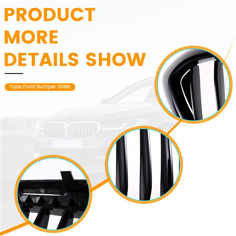 A03Z-Front Bumper Grilles Front Bumper Grilles For BMW Line Style Racing Grilles Auto Parts For BMW 5-Series G30/G31/G38 Glossy Black Single