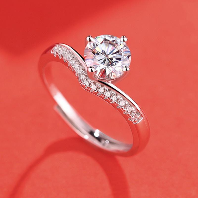 

S925 Sterling Silver Moissanite Ring Princess Crown Ring Fashion Living Adjustable Ring Elegant Women s Jewelry Gift adjustable open band