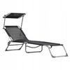 Adjustable Black Garden Lounger Sunbed Armchair With Canopy Multigarden