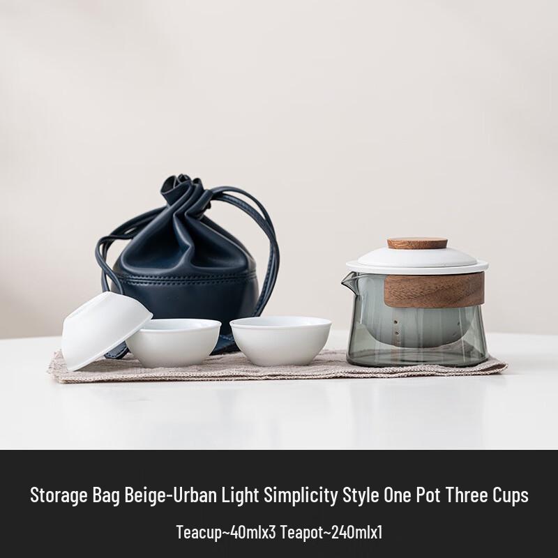 LISM Portable Ceramic Travel Tea Set with 1 Teapot & 3 Cups