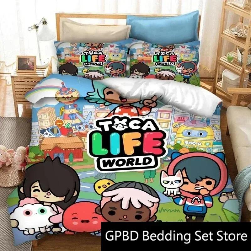 3D-print Toca Life World Tecknad Bekväm Påslakan Påslakan Örngott Sängkläder Set Barnrumsinredning Hemtextil