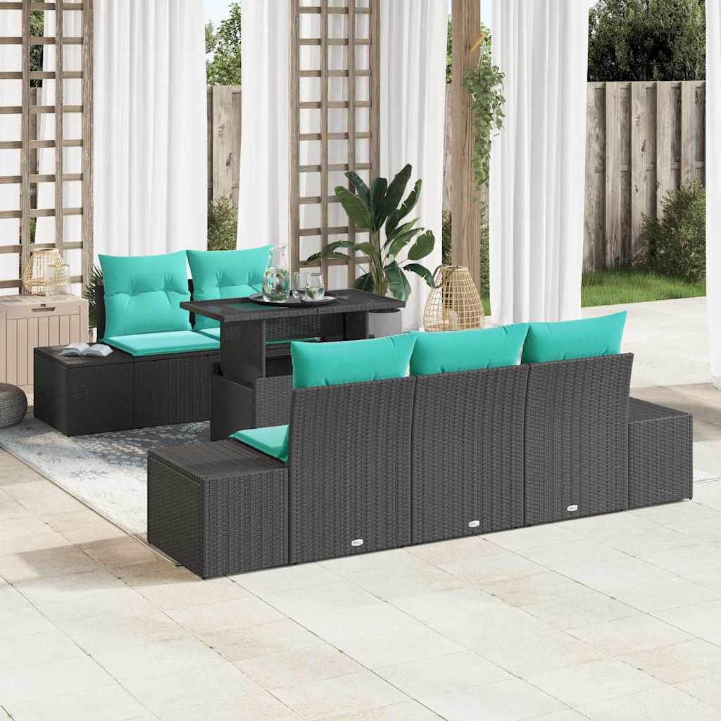 Garden Sofa Set 6 pcs 5 Seater Black and Turquoise