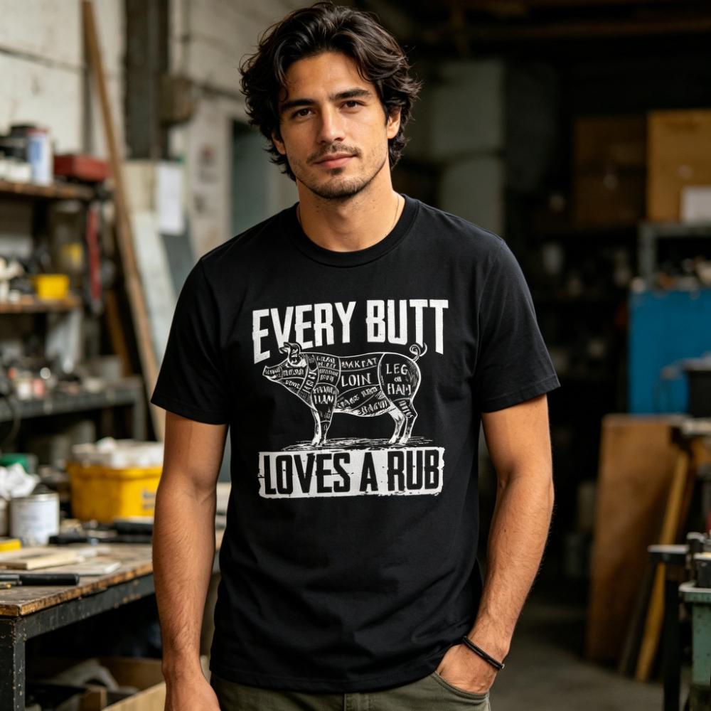 Every Butt Loves A Rub Funny Bbq Grilling Tshirt Vintage Pig Cut Chart Graphic Tshirt Unisex Summer Crewneck Cotton Short Sleeve