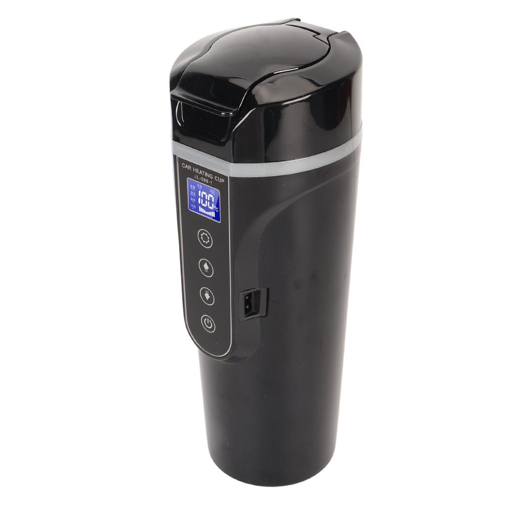 Travel Electric Kettle 500ml Black Water Temperature Display 96W 12V 24V Car Heating Mug for Tea
