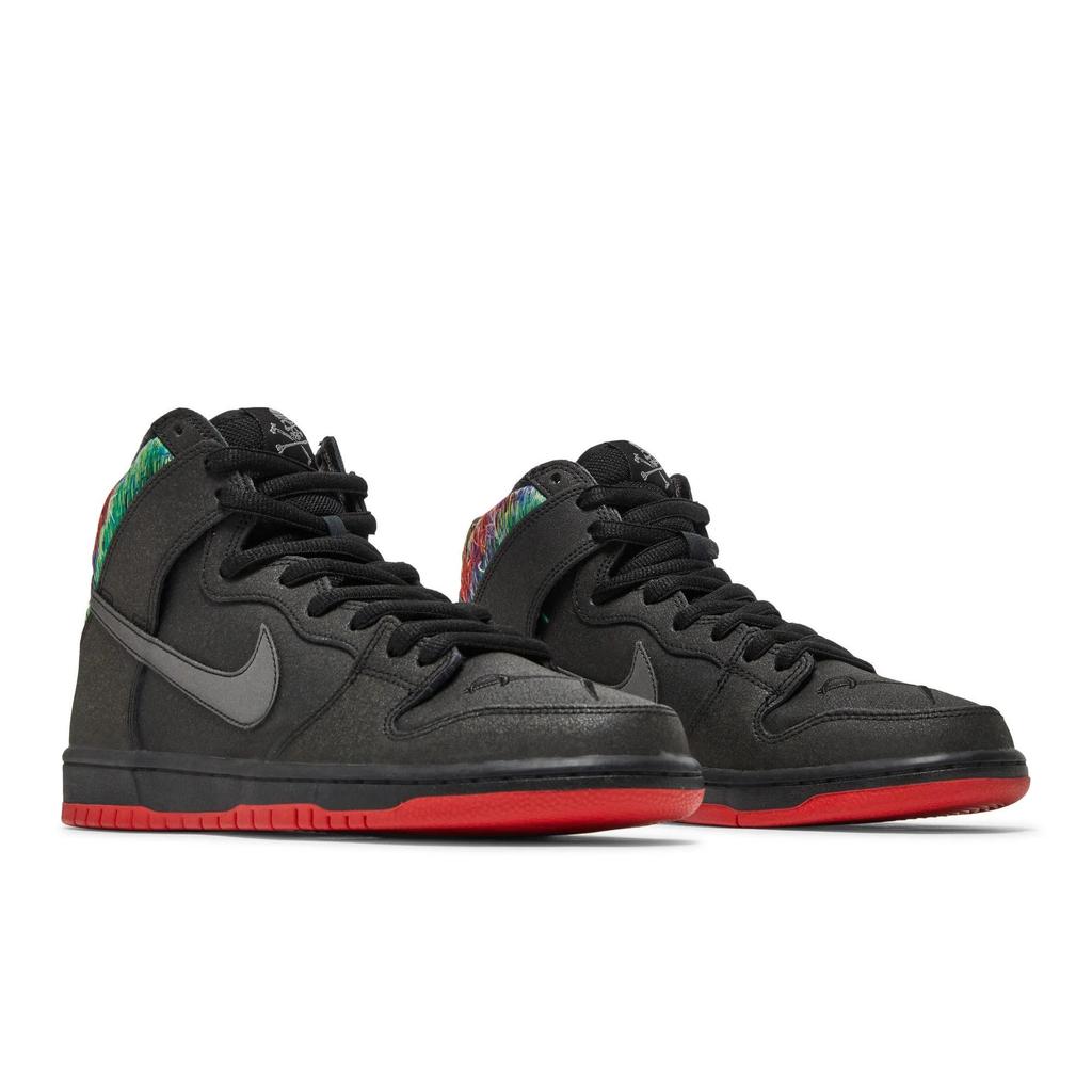 Nike SB Dunk High Pro 'Gasparilla' (Unisex) Black / Challenge Red-Metallic Silver Skate Shoes 313171 028