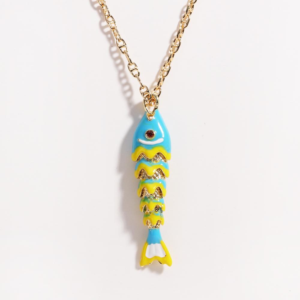 Prachtige Oceaankleurige Emaille Vis Hanger Ketting voor Vrouwen Roestvrij Staal Sleutelbeen Ketting Schattige Luxe Sieraden Cadeau