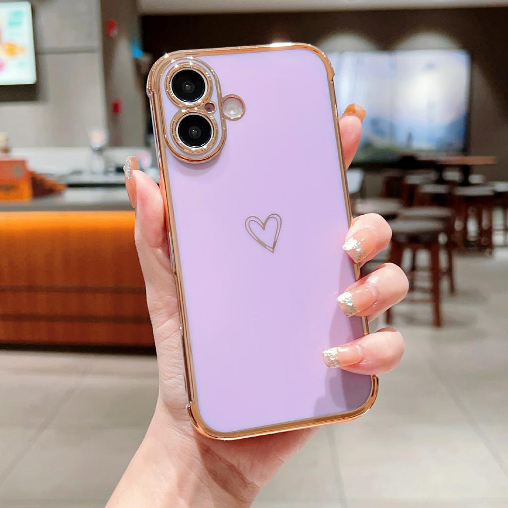 Für iPhone 16 Plus Hülle Liebesherz Muster TPU Handyhülle Galvanisierter Rand