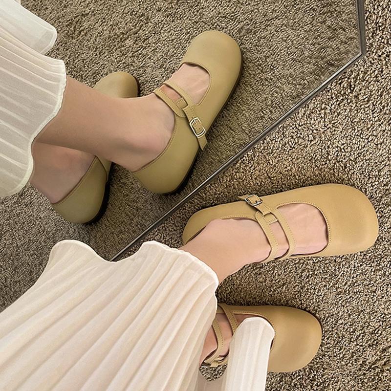Lucyever Comfortable Soft Sole Women 'S Flats  Autumn Buckle Strap Pu Leather Shoes Woman Round Toe Ballet Flat Shoes Ladies