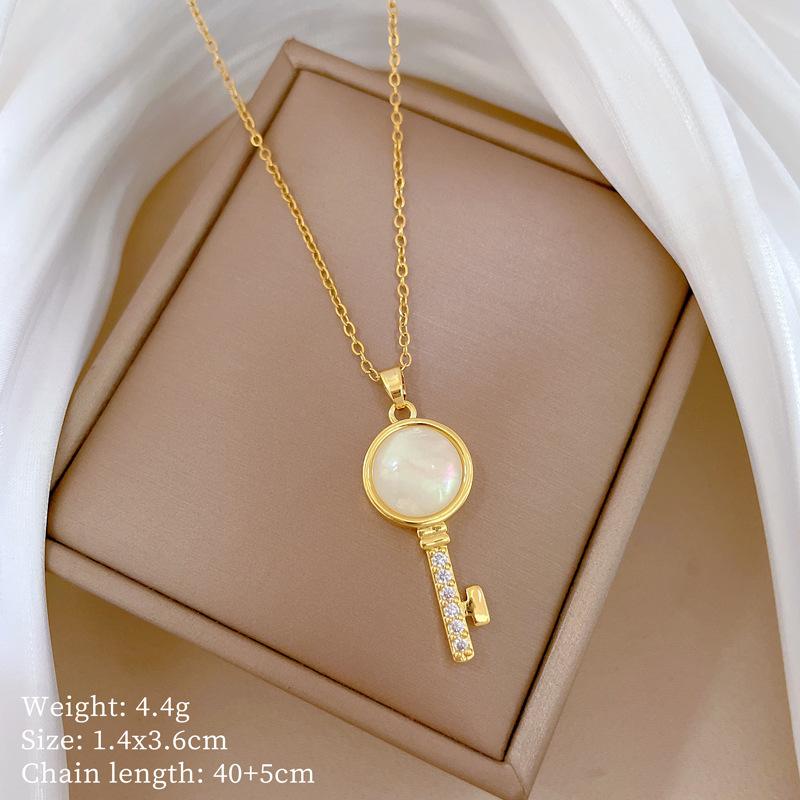 Cat S Eye Key Full Diamond Light Luxury Temperament Gorgeous Full Diamond Necklace Women S Versatile Collarbone Chain Titanium Steel Chain