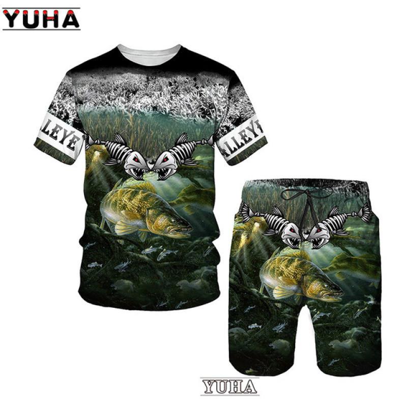Karpfen Angeln 3D Gedruckt Sommer Lustige T-shirt Shorts Set männer Sportswear Trainingsanzüge O Hals Kurzarm Coole Männer der Kleidung