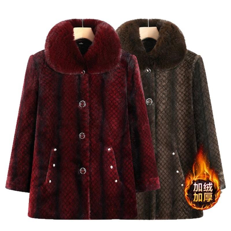 Grandma Middle-aged Winter Warm Coat Mother Winter Velvet Thickened Women's Coat Mink Old Lady Cotton-padded Coat