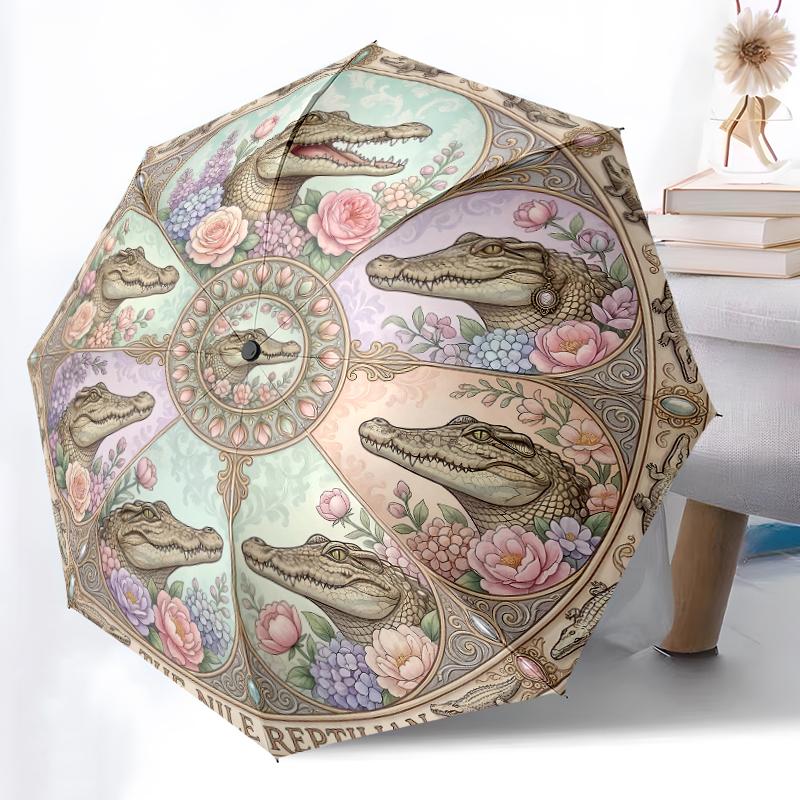 1pc Sturdy 8-Bone Auto Umbrella, Ancient Celestial Glow Umbrella, Digital Printed, Foldable Umbrella for On-the-Go Outdoor Use
