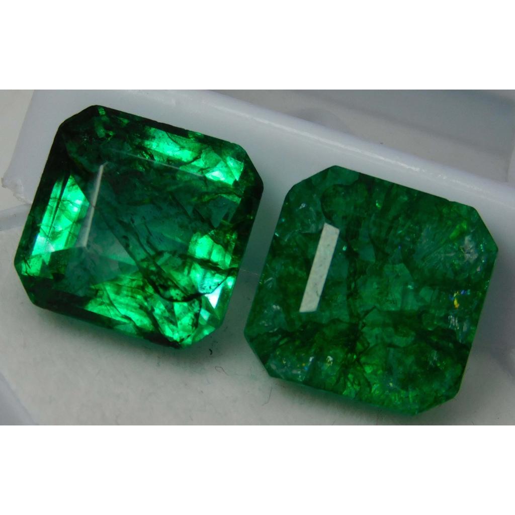 15 Ct Natural Untreated Square Cut Emerald Green Loose Gemstone Pair