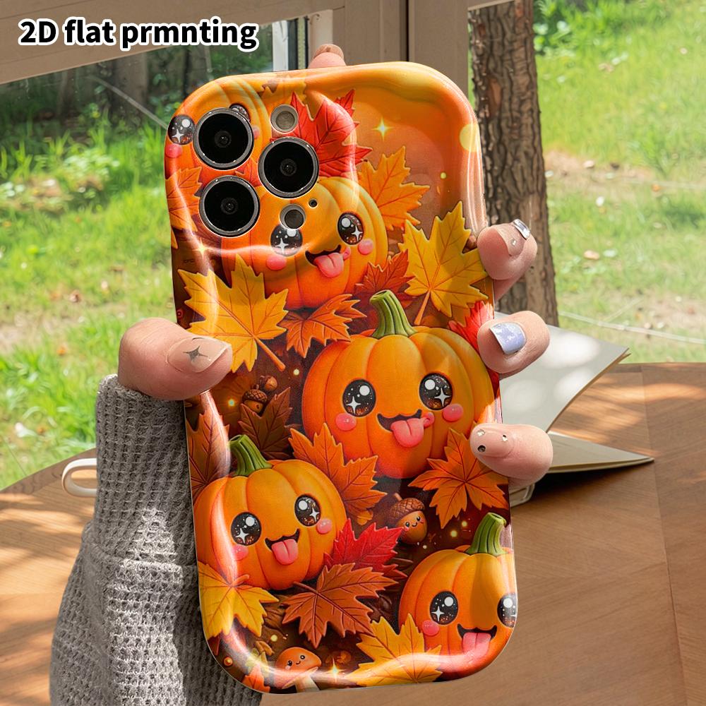 Phone Case: 2D Flat, Suitable for iPhone 18 17 16 15 14 13 12 Pro Protective Case, Phone Decoration, Cute Pumpkin Pile, Halloween and Christmas Gift