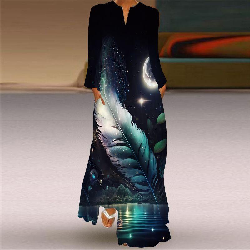 Summer Print Long Dress Women Beach Holiday Loose 3D Skirt