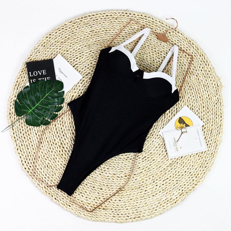 Summer Sexy Black White One Piece Swimsuit Women Casual Solid Swimwea Bathing Suit Female Fashion Beach Backless Monokini Swimsuit