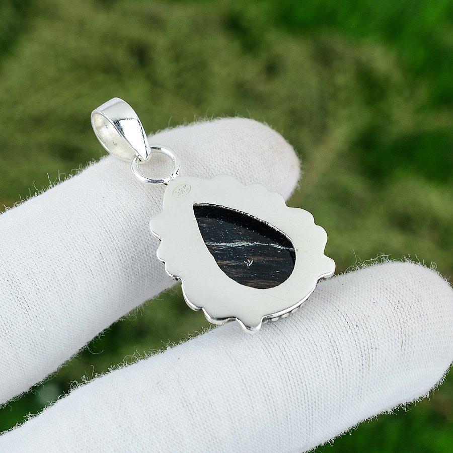 Birnenförmiger Nellite Edelstein 925 Sterlingsilber Geburtstag Handwerker Lünettenanhänger Schmuck