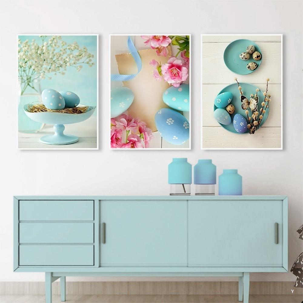 Easter Egg Poster Flowers and Butterflies Doughnut Kitchen Wall Art Logo Decoration Festival Canvas Painting Home Decoration