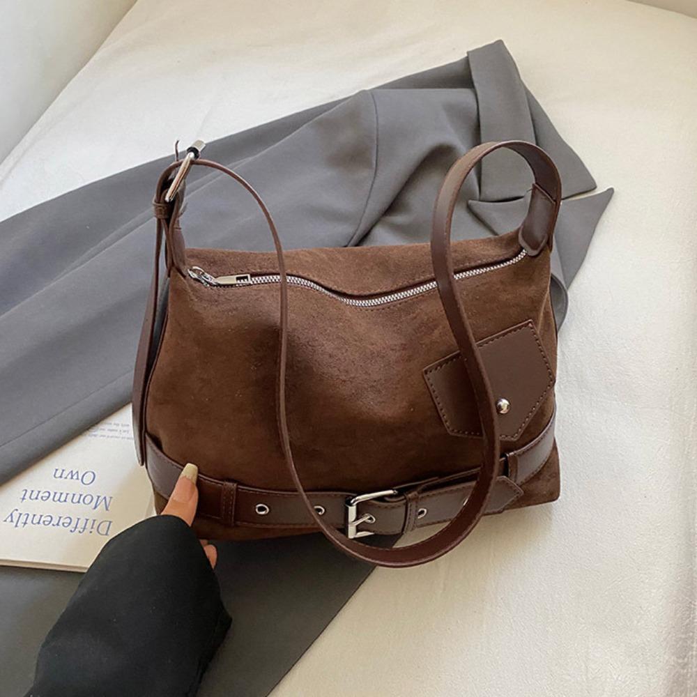 

Матовая сумка-хобо из ПУ в корейском стиле, однотонная, подмышечная сумка, повседневная замшевая сумка-тоут для девочек кофейный