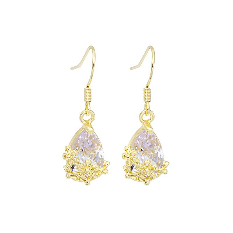 

French Romantic Crystal Water Drop Earrings, Dongdaemun Hollow Flower Zircon Earrings, Earrings.