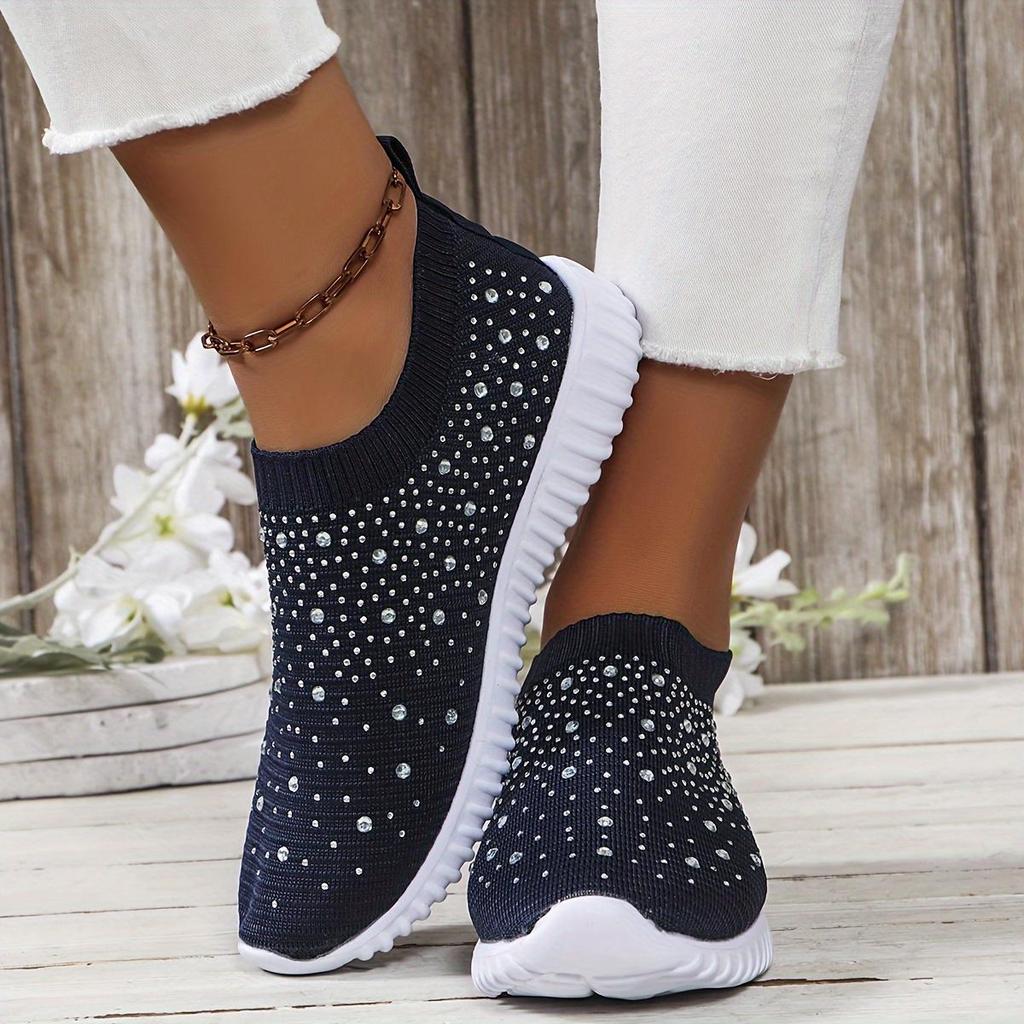 Scarpe da passeggio da donna, traspiranti, leggere, comode, con decorazioni in strass