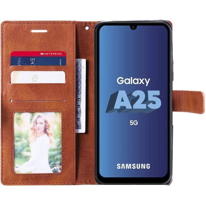 Ochranný kryt - BOOLING - pro Samsung Galaxy A25 5G - Hnědý - Nárazuvzdorný - Kapsa na karty