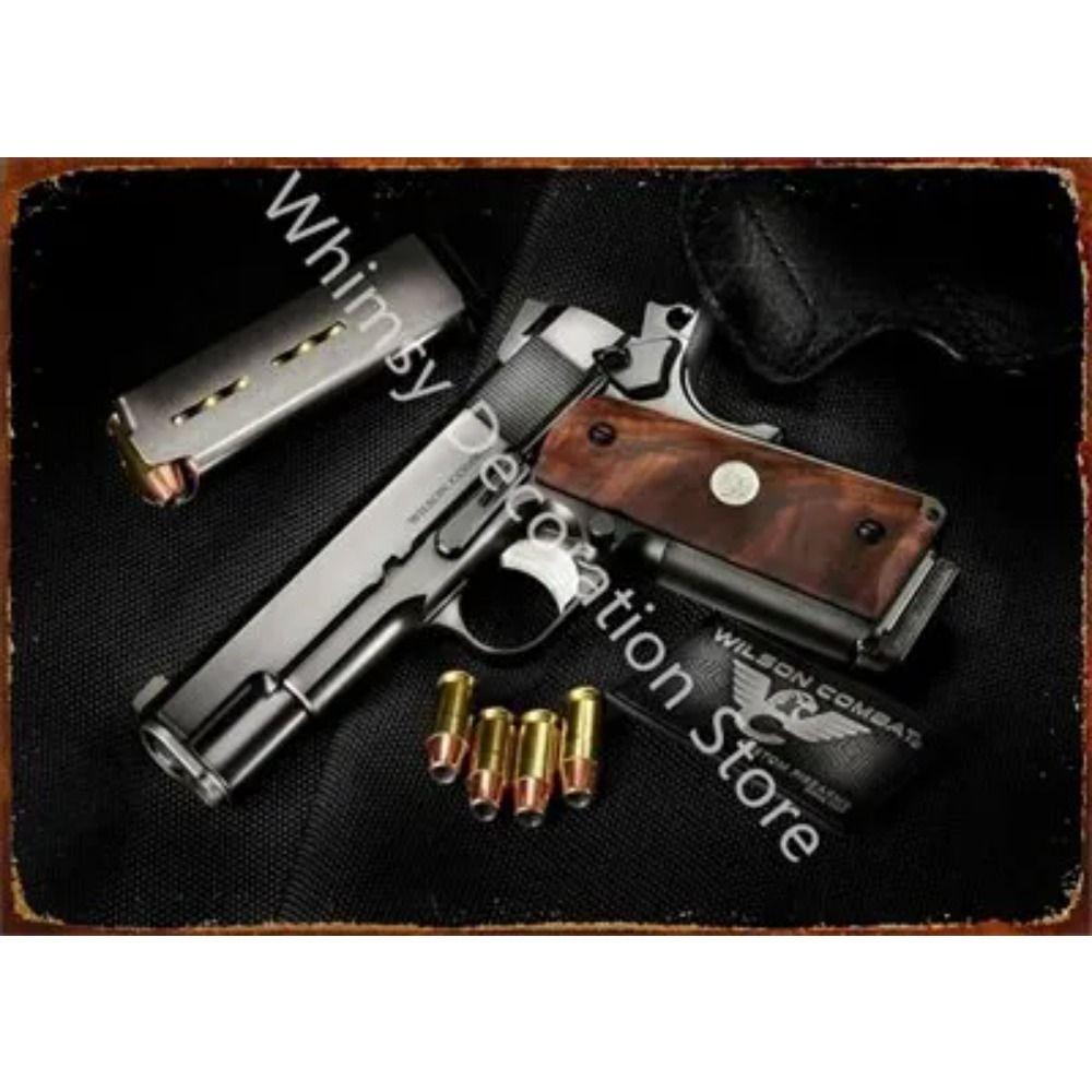Retro Pistol Tin Sign Metal Wall Art for Home Bar Club Decor
