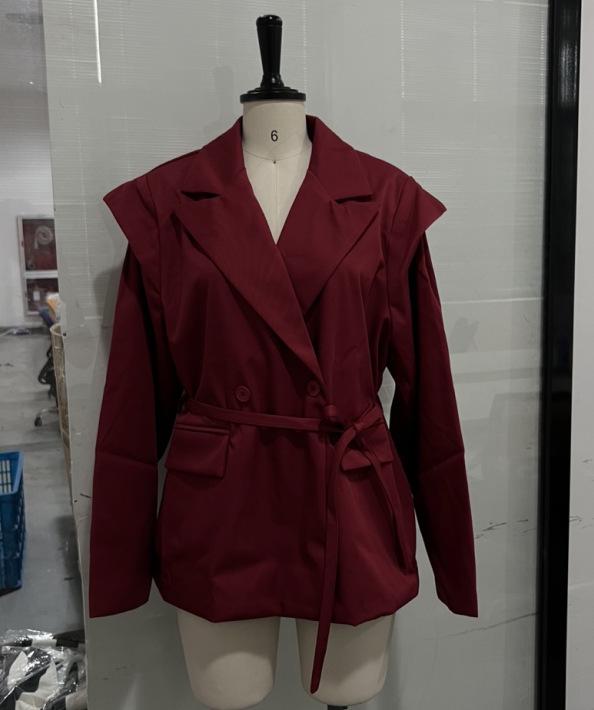 2025 Korean Style Tie-Waist Padded Shoulder Blazer Jacket for Spring/Autumn