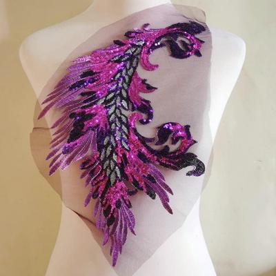 1 Pair of Sequin Embroidery Without Glue Phoenix Applique Peacock Feather Cloth Stickers Wedding Stage Costume Wing Cloth Stickers Sewing Accessories
