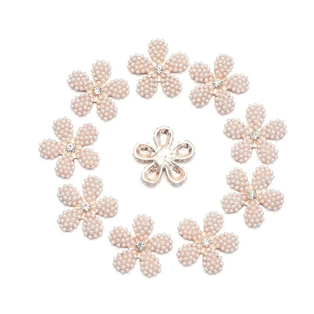 10Pcs Sparkling Hat Apparel Accessories Flower-shaped Rhinestone Buttons Pearl Hairpins Headwear Clip Pearl Button DIY Craft