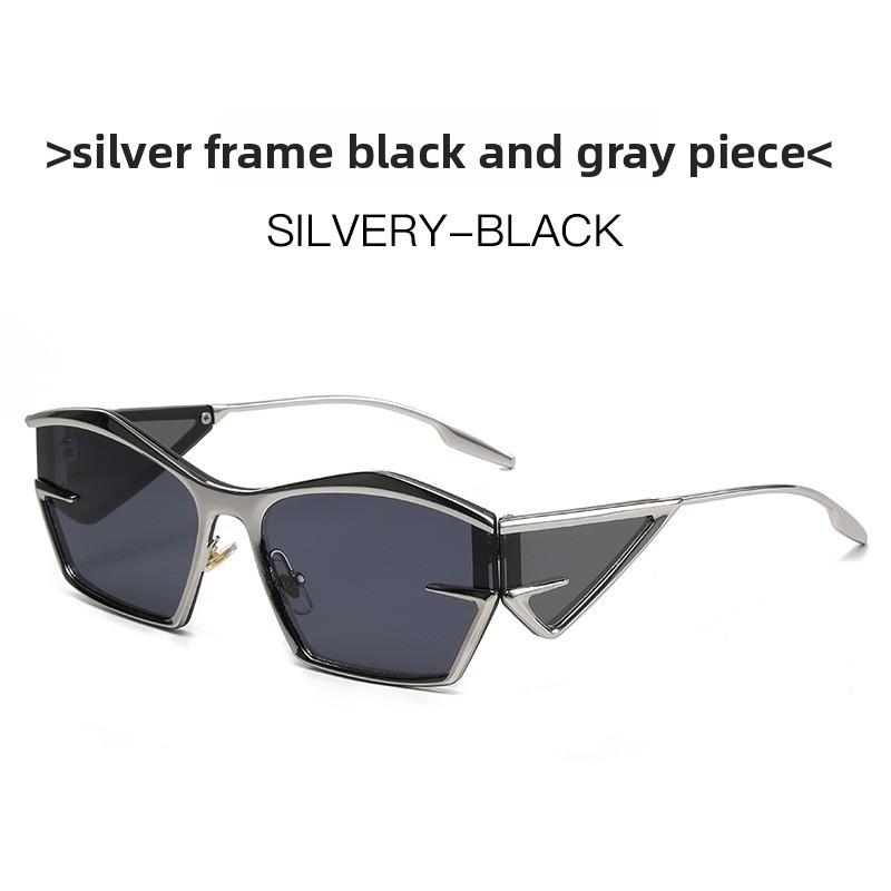 Futuristic Metallic Frame Sunglasses With Uv Protection For Cycling And Poolside SilverFrameBlackGray