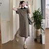 2026 Korean Striped Casual Maternity Polo Dress