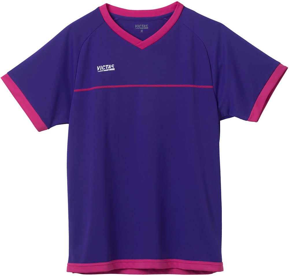 

VICTAS Table Tennis Color Stitch Game Shirt, J.T.T.A (Japan Table Tennis Association) Approved, Violet/HPK (8171), Size L, 612212