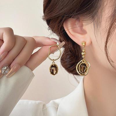 High-End Asymmetrische Kristallohrringe - Retro Teefarben Luxuriöse Mode für Anspruchsvolle Frauen